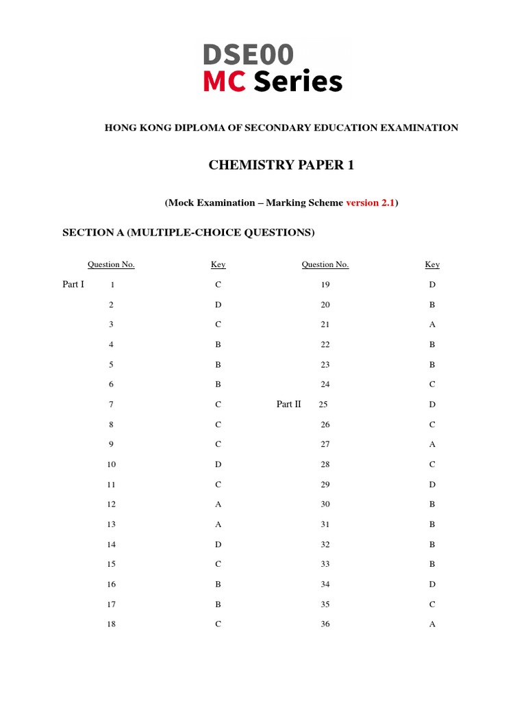 HKDSE Chemistry Mock Exam Marking Scheme | PDF | Chemical Polarity ...