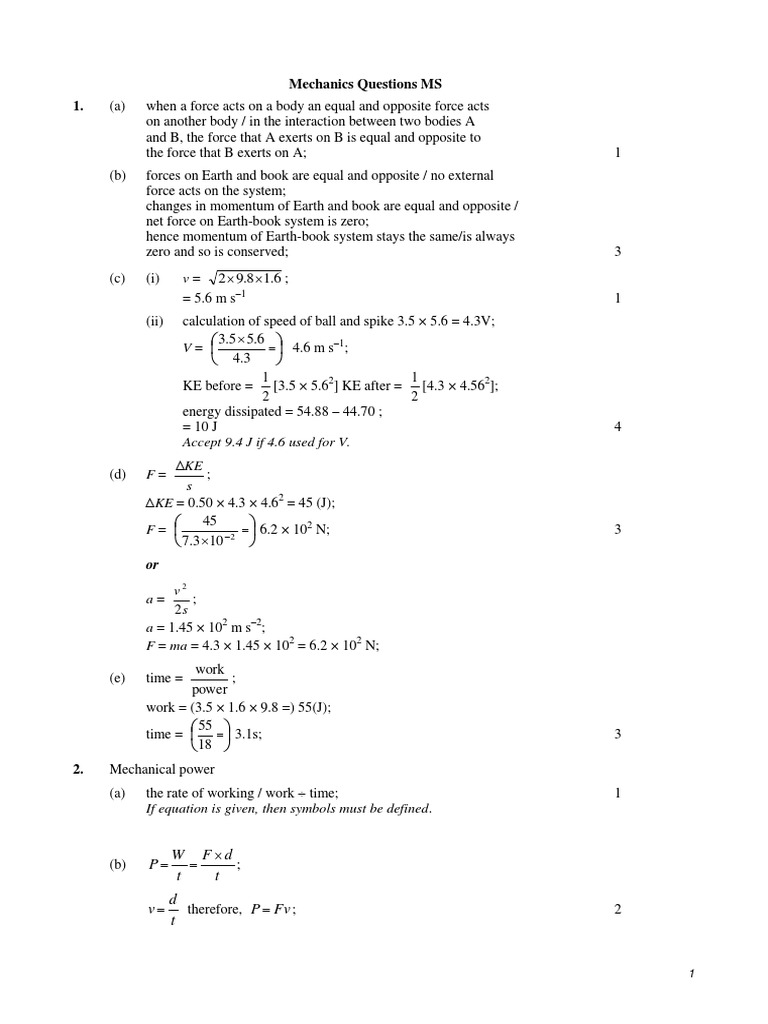 Mechanics Questions and Solutions Guide | PDF | Momentum | Force