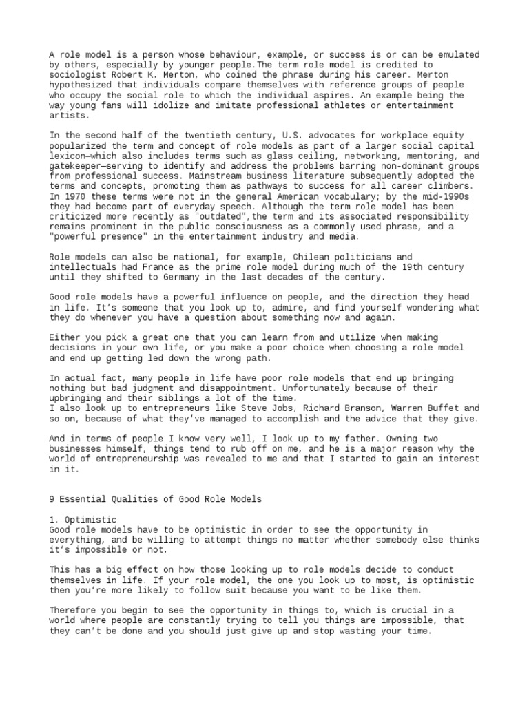 Qualities of Effective Role Models | PDF | Human Nature | Psychological ...