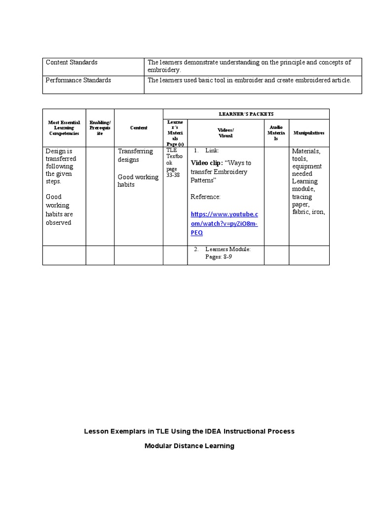 Le in Tle 7 Handicraft Week 3 PDF Sewing Rubric (Academic)