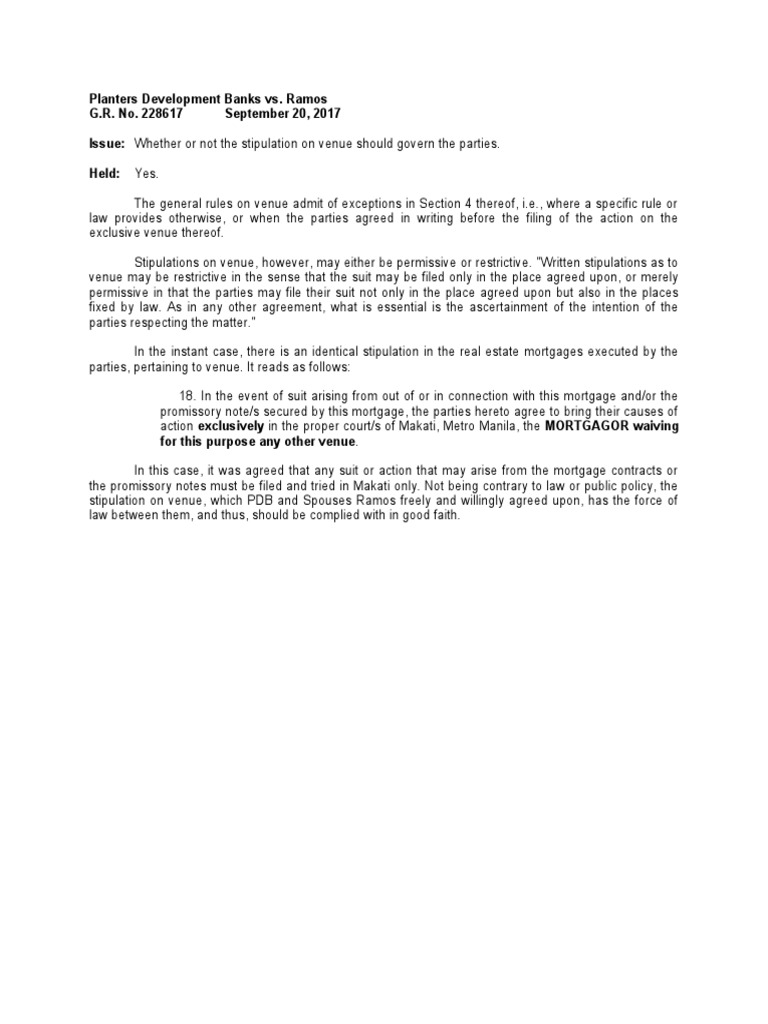 Venue Stipulation in Mortgage Dispute | PDF | Social Science | Law