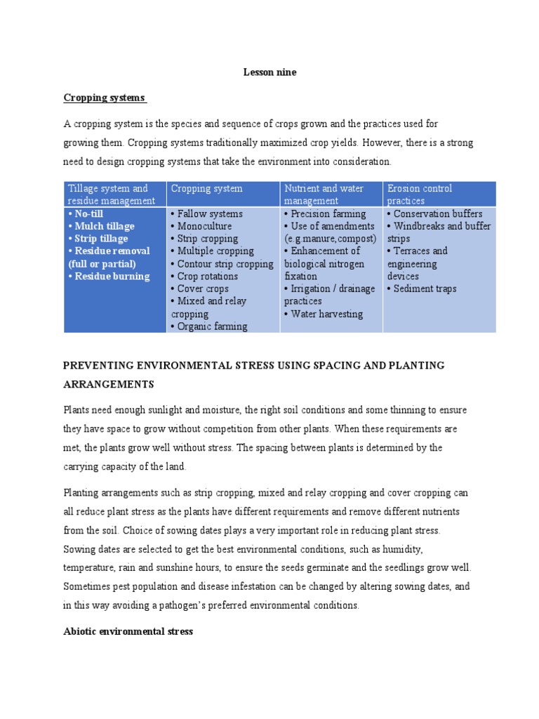 Lesson Nine Cropping Systems | PDF | Natural Environment | Horticulture ...