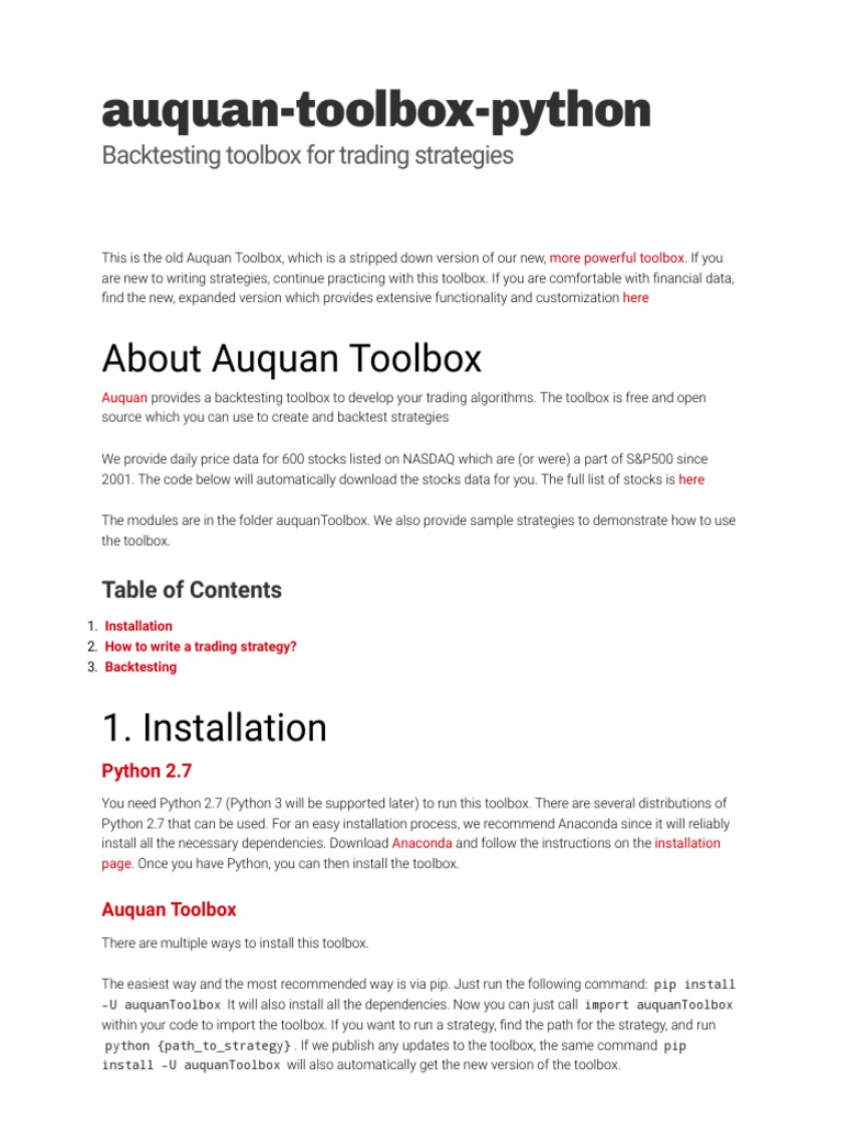 Auquan Toolbox Python Backtesting Toolbox For Trading Strategies Pdf Stock Market Index Stocks