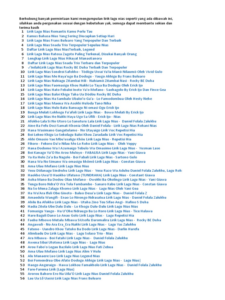 Inilah Lirik Lagu Nias PDF PDF