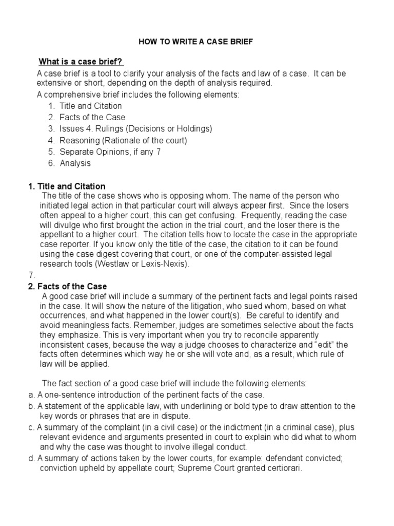 A Comprehensive Guide to Writing an Effective Case Brief PDF Brief