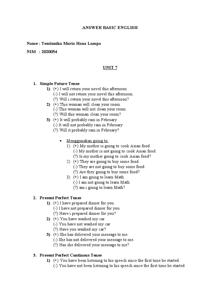 Answer Basic English | PDF | Grammar | Language Mechanics