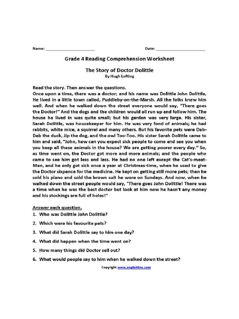 story for grade with questions short stories reading comprehension kids activities worksheets fourth worksheet book 672x870 pdf