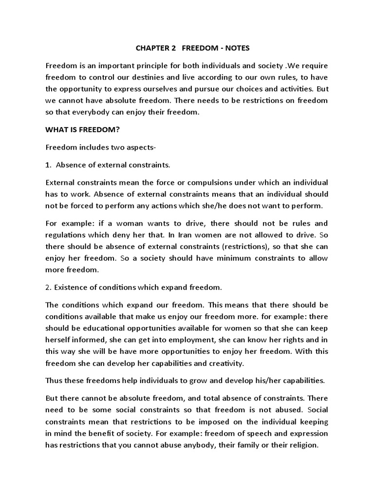 CHAPTER 2 FREEDOM - Notes Final | PDF | Liberalism | Liberty