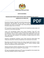 Kenyataan Media Penangguhan Pendaftaran Secara Fizikal Dan Bersemuka Pelajar IPT Kemasukan Oktober 2020