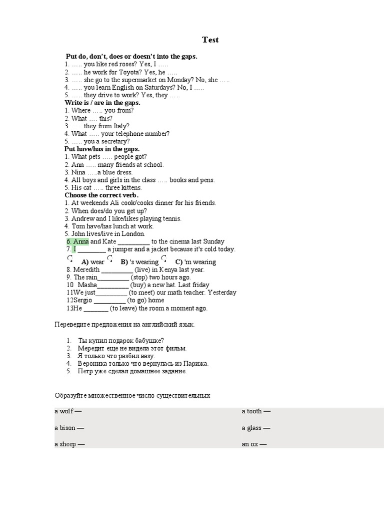 English Grammar Exercises for Beginners | PDF | Language Arts ...