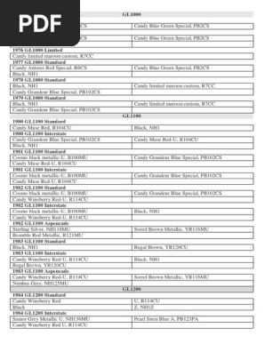 Honda GL Motorcycle Paint Codes | PDF | Magenta | Color