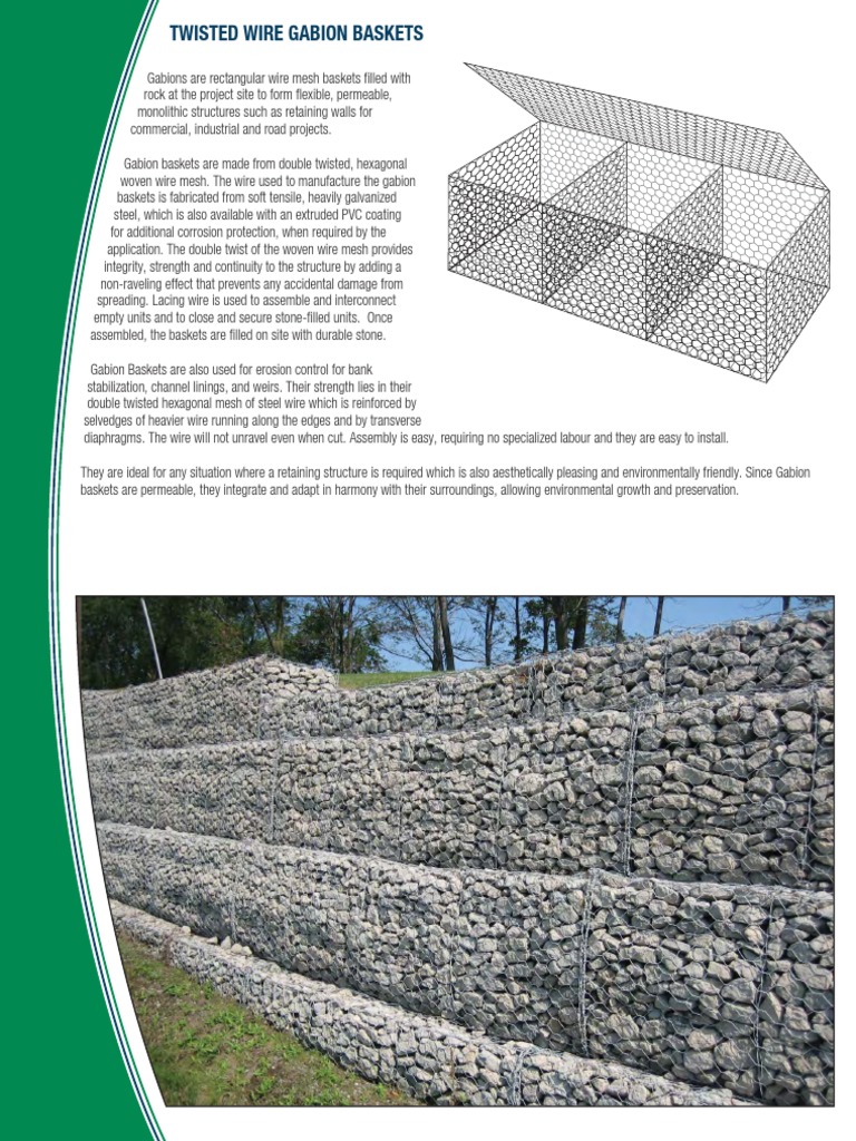 Twisted Wire Gabion Baskets Flexible, Permeable Structures for Erosion Control and Retaining