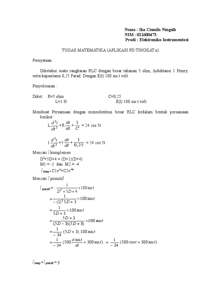 Analisis Rangkaian RLC dan Grafik MATLAB | PDF | Komputer