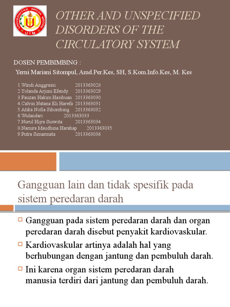 Other And Unspecified Disorders Of The Circulatory System Pdf