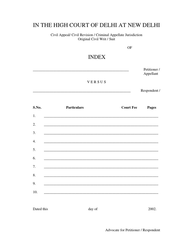 Delhi High Court Index Format | PDF