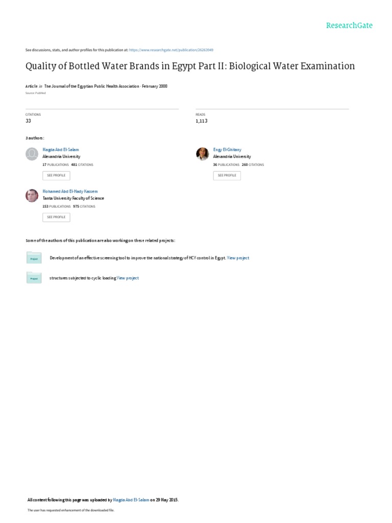 Quality of Bottled Water Brands in Egypt Part II Biological Water