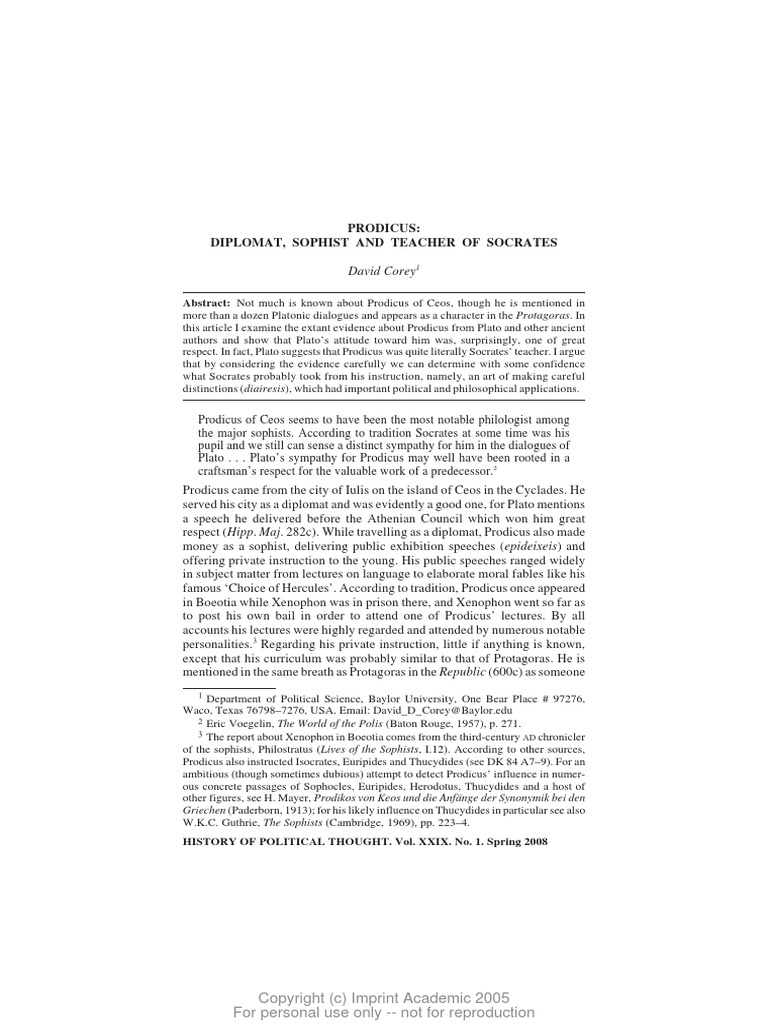 2008 - COREY, D. Prodicus Diplomat, Sophist and Teacher of Socrates ...