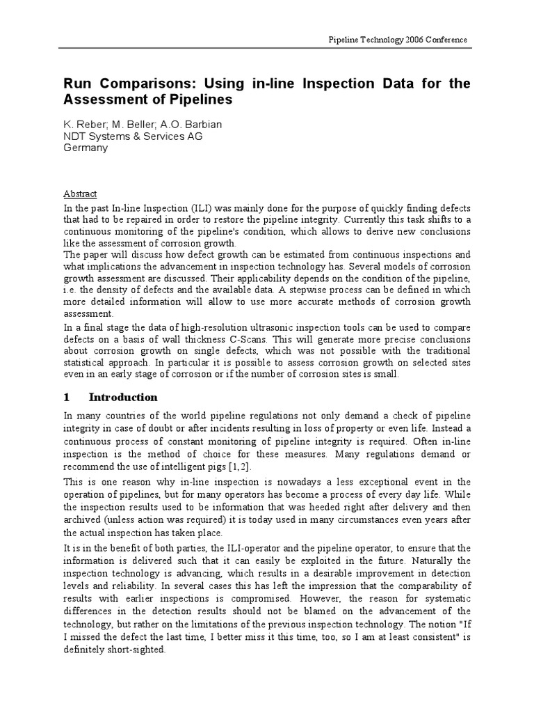 Run Comparisons Using InLine Inspection Data For The Assessment of
