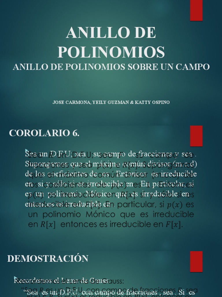 Anillos de Polinomios PDF Factorización Campo (Matemáticas)