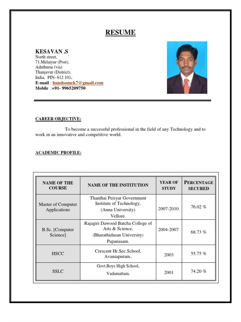 Resume of S. Kesavan | PDF | Java (Programming Language) | My Sql