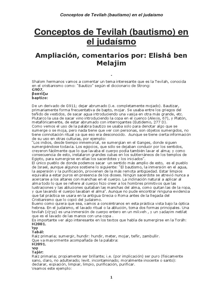 Conceptos de Tevilah Segun La Torá | PDF | Bautismo | Libro del éxodo