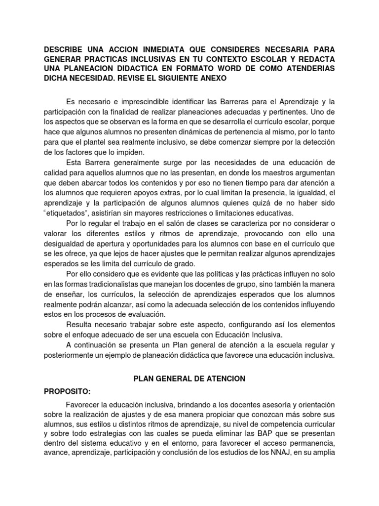 Inclusión Escolar: Plan y Estrategias | PDF | Plan de estudios ...