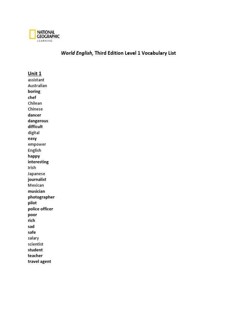World English 1 Vocabulary Overview | PDF | Food And Drink | Foods