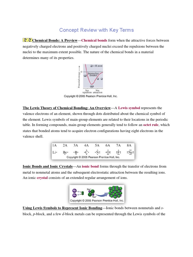 worksheet Chemical Bonding Review Worksheet concept review with key terms ionic bonding chemical bond