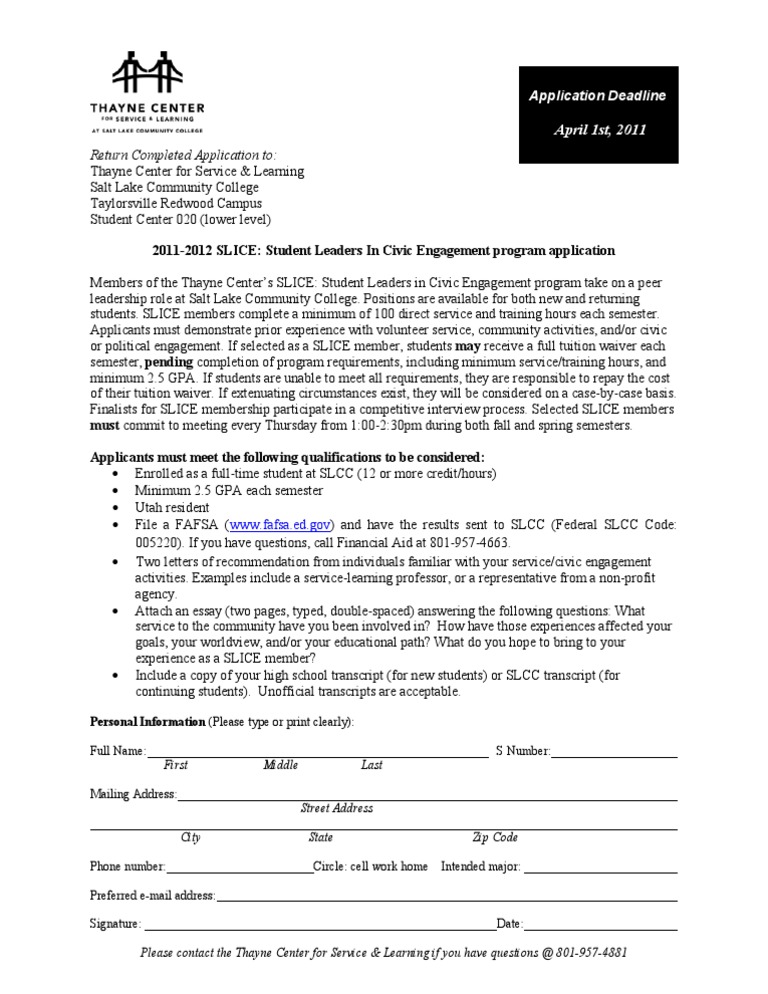 SLICE Application (2011-2012) | PDF | Civic Engagement | Behavior ...