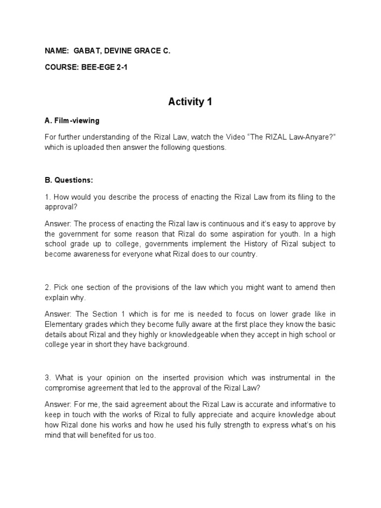 The Enactment and Provisions of the Rizal Law A Summary of Key Events