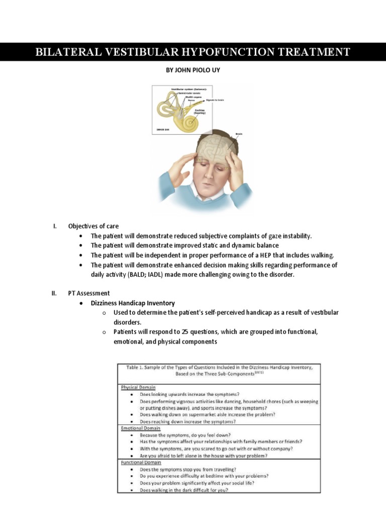 Bilateral Vestibular Hypofunction Treatment Program: by John Piolo Uy ...