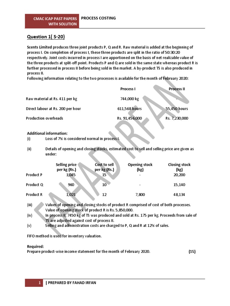 Cmac Process Costing Icap Past Papers With Solution | PDF | Output ...