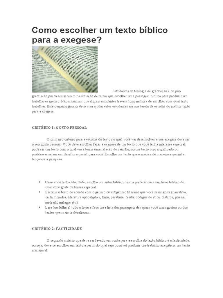 Como escolher e delimitar uma pericope bíblica para exegese | PDF ...