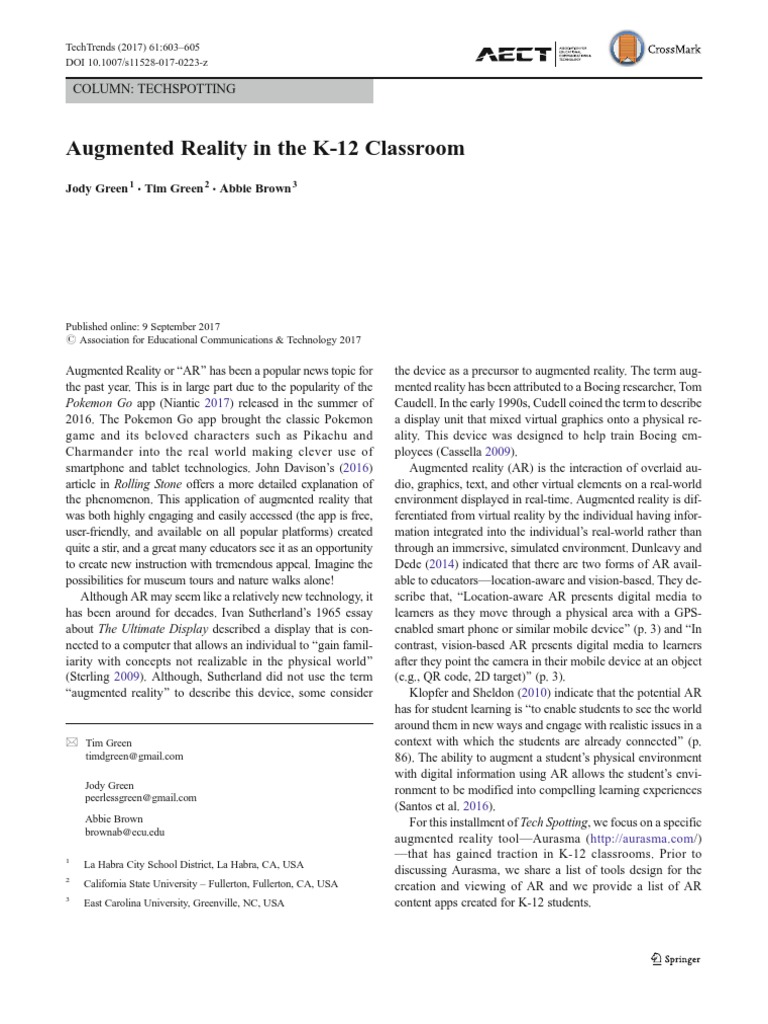 Augmented Reality in The K-12 Classroom | PDF | Augmented Reality ...