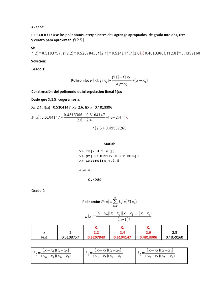 Lagrange Polynomial Interpolation Exercises | PDF