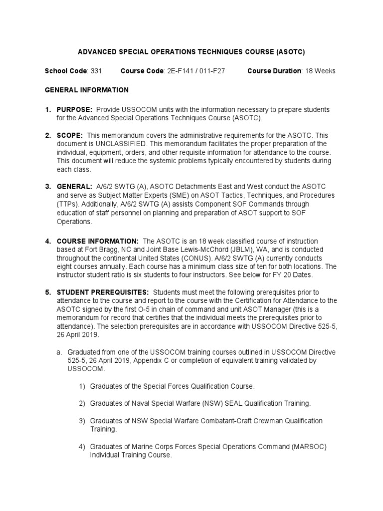 A1. Advanced Special Operations Techniques Course | PDF | United States ...