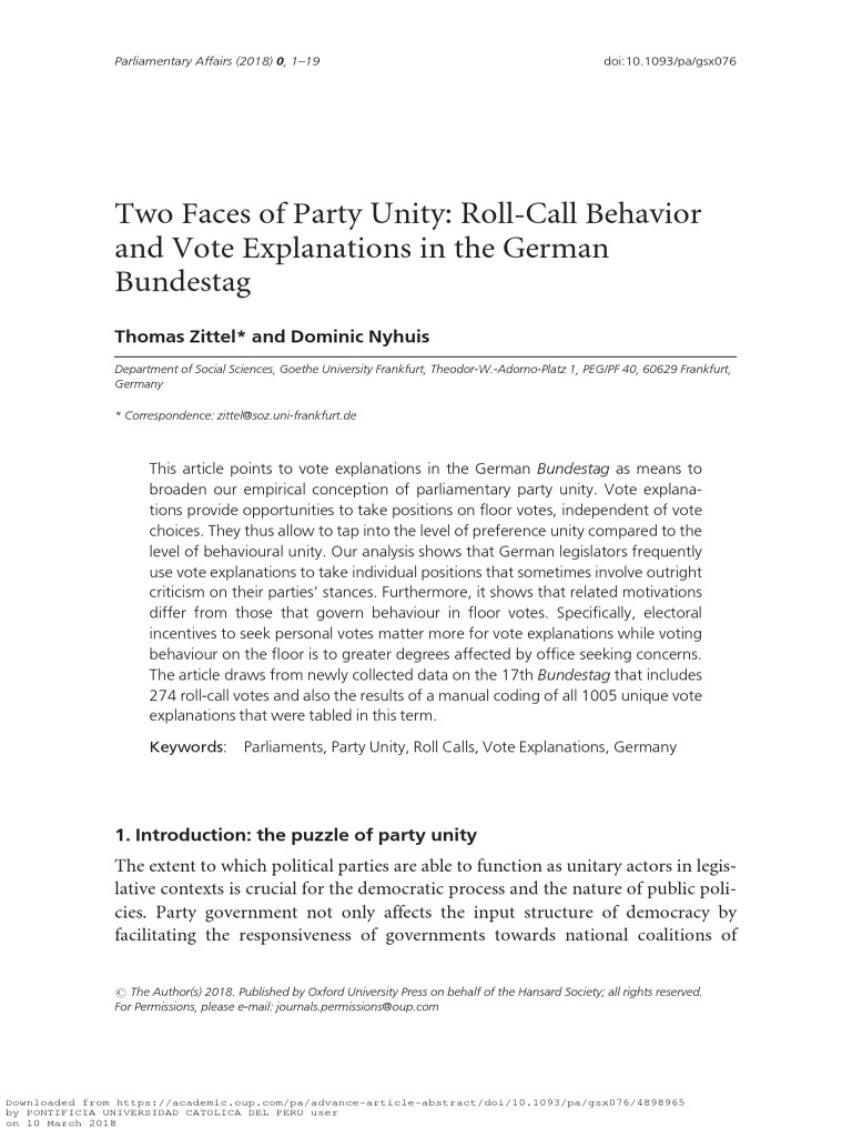 Two Faces of Party Unity PDF Voting Government