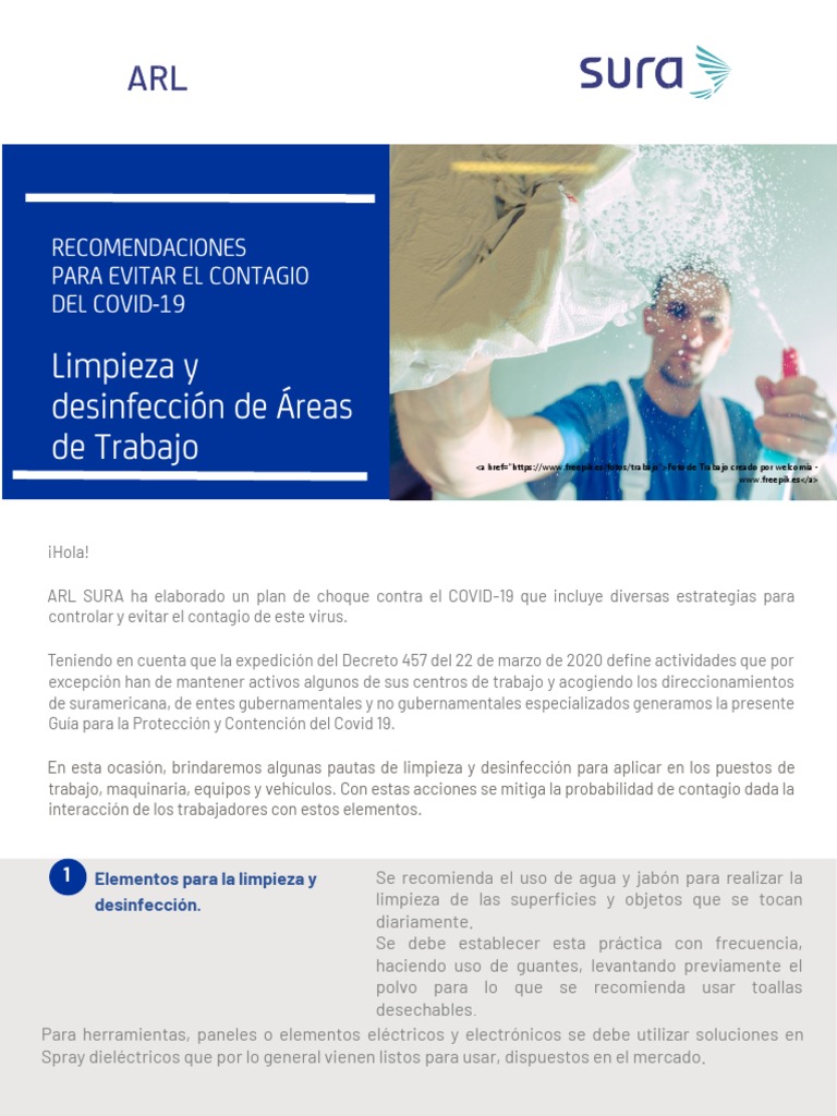 Limpieza y Desinfección de Áreas Y Equipos de Trabajo | PDF | Agua ...