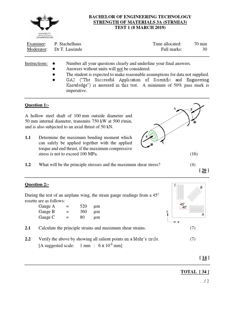 Past Test & Exam Papers (STRMIA3) | PDF | Strength Of Materials | Yield ...