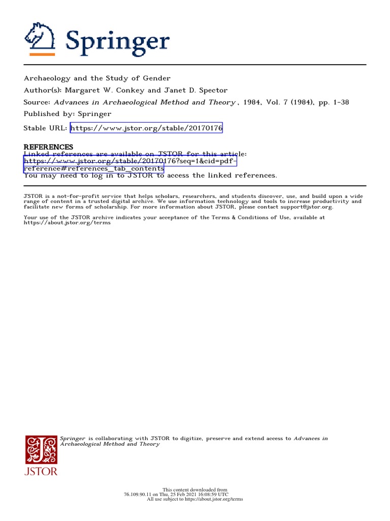 Conkey and Speactor. Archaeology and The Study of Gender PDF Gender Gender Studies