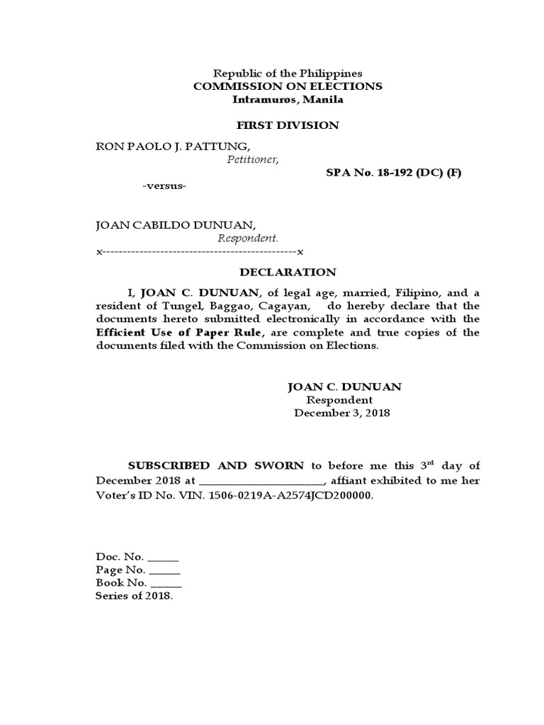 Election Document Declaration by Dunuán | PDF | Law