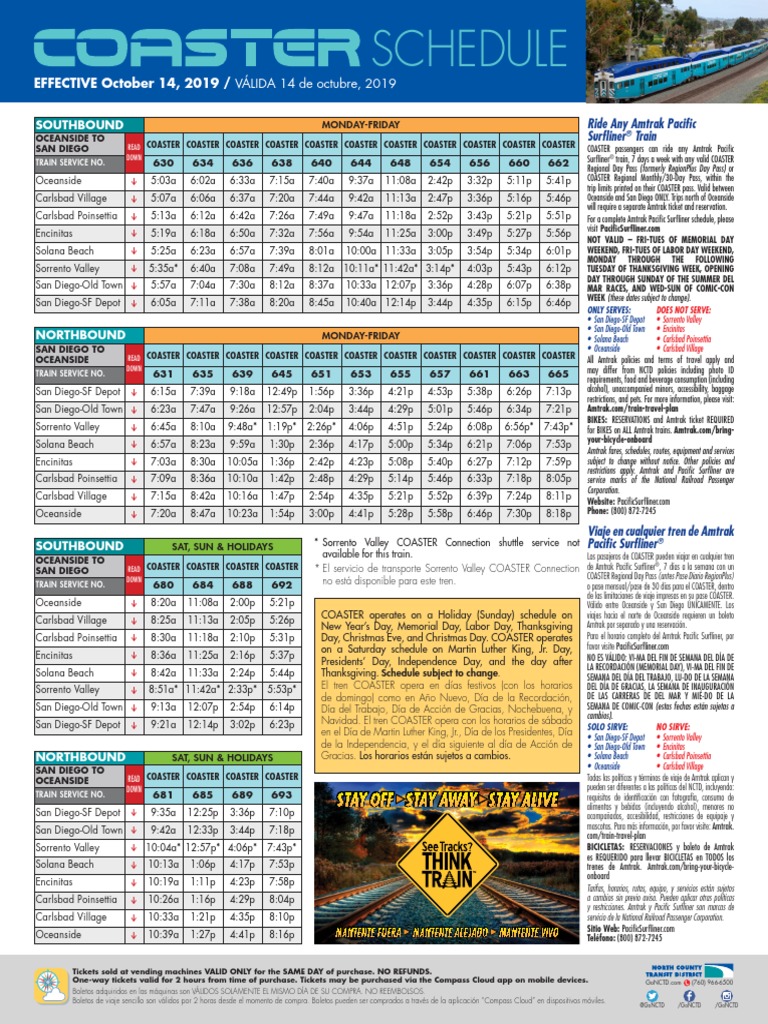 COASTER Schedule Flyer October 2019 PDF Railway Companies Rail