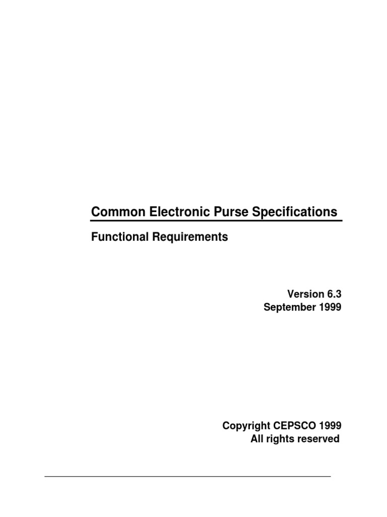 Common Electronic Purse Specifications, Functional Requirements Sept