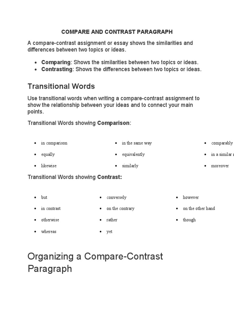 Compare and Contrast Paragraph Guide | PDF | Paragraph | Essays