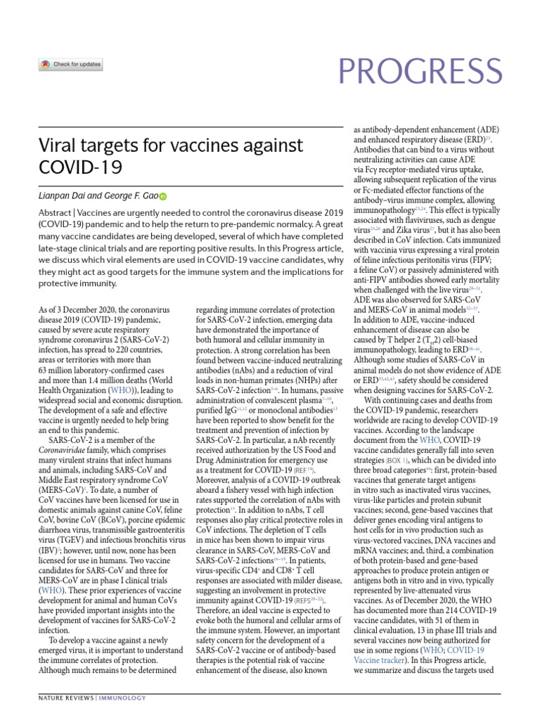 Progress: Viral Targets For Vaccines Against COVID-19 | PDF | Virus ...