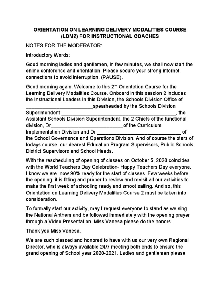 Orientation On Learning Delivery Modalities Course (Ldm2) For ...