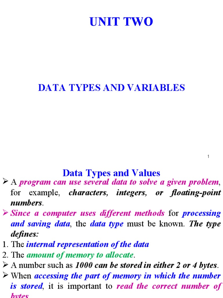 Unit 2 (C++) - Data Types and Variables | PDF | Boolean Data Type ...