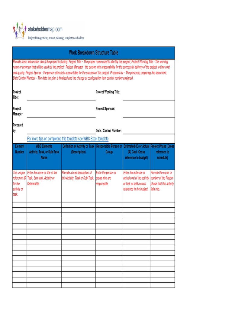 Wbs Excel Template Pdf