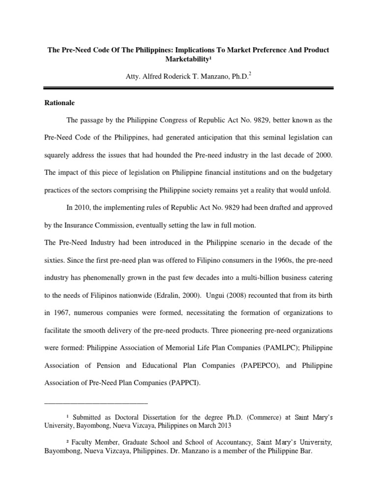 Pre-Need Code Impact on Philippine Market | PDF | Survey Methodology ...