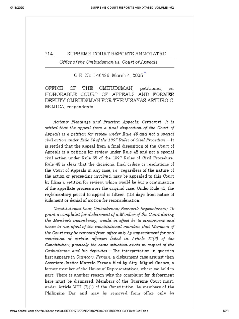 Office of The Ombudsman v. CA PDF Impeachment Appeal